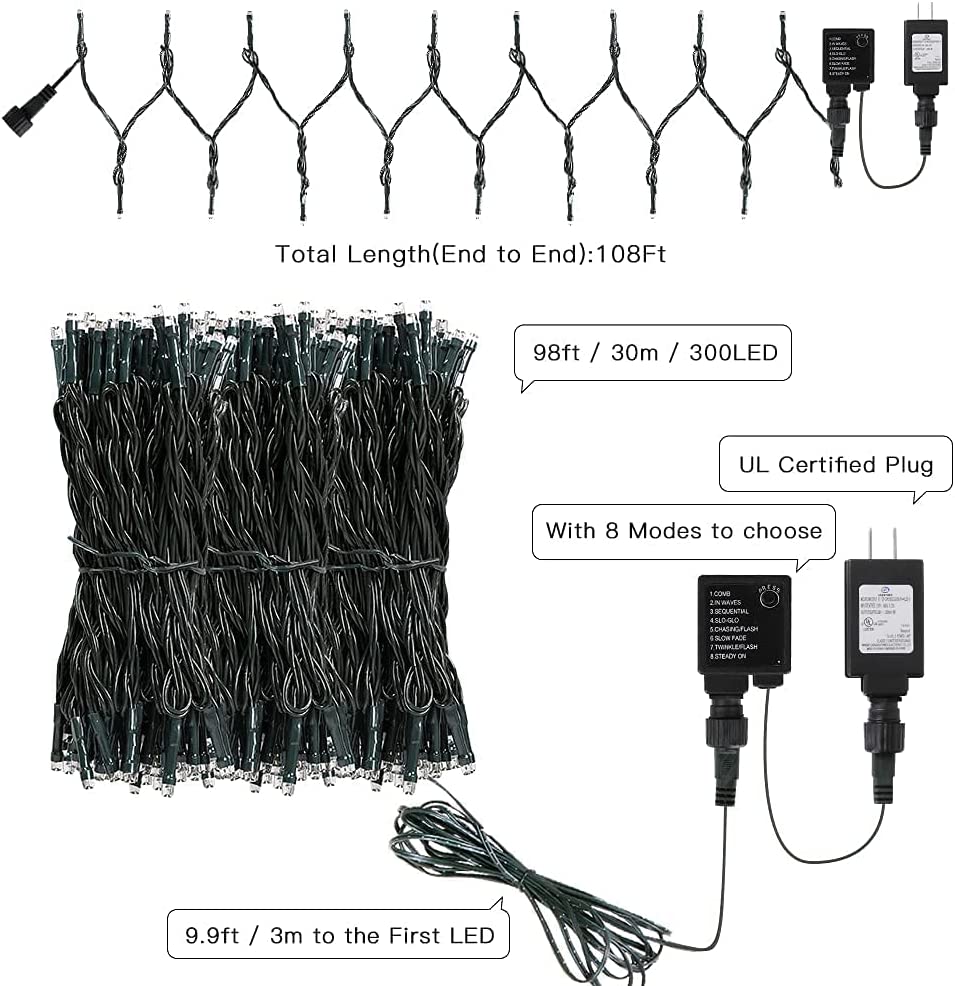 AmyHomie Blue Christmas Lights, 108Ft 300LED Halloween Lights Outdoor Waterproof, End-to-End Indoor Fairy Decorative Lights for Wedding, Party, Halloween Christmas Decor