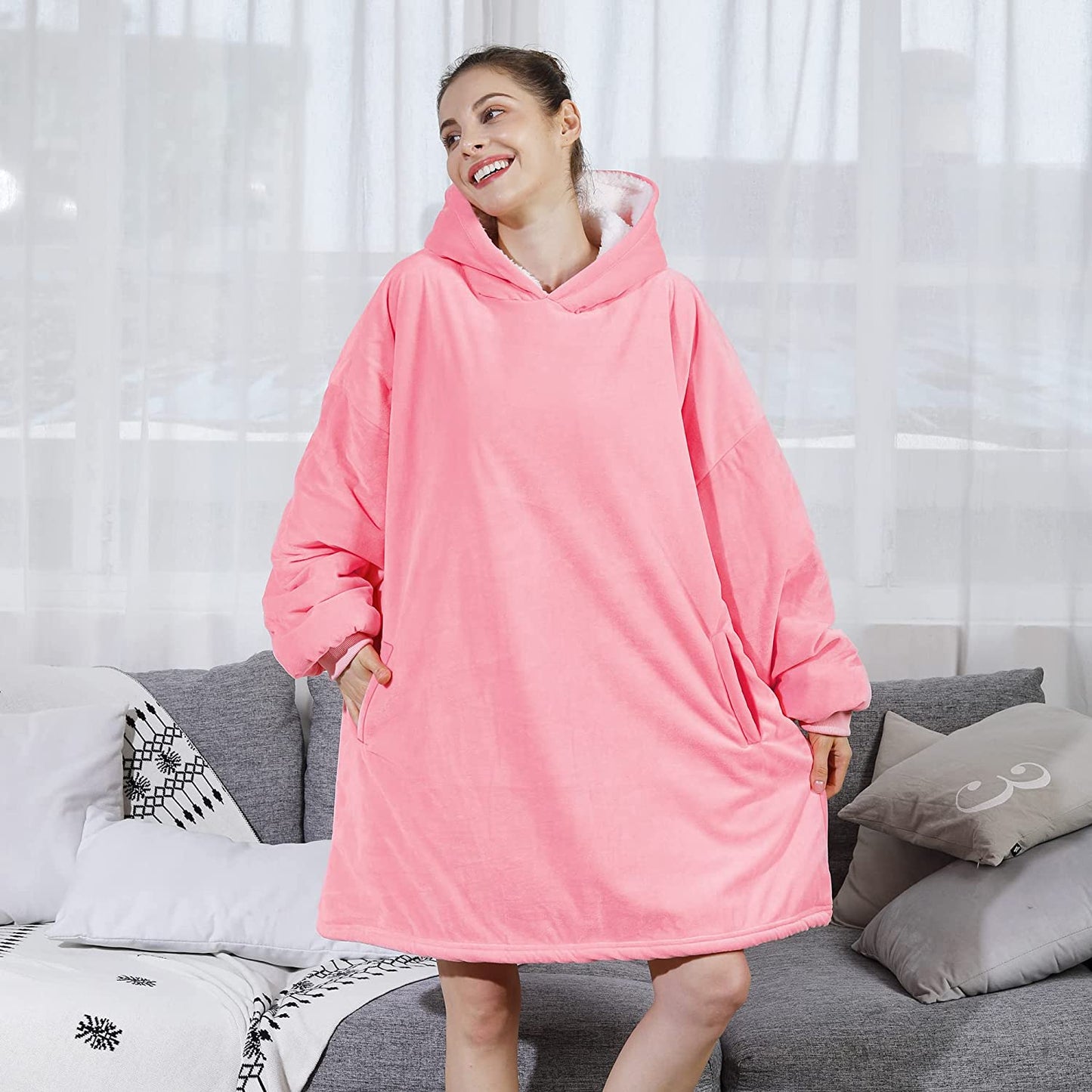 AmyHomie Blanket Sweatshirt,Oversized Sherpa Hooded Sweatshirt Blanket,Fleecehug Hoodie Wearable Blanket with Pocket for Adults & Kids & Teens