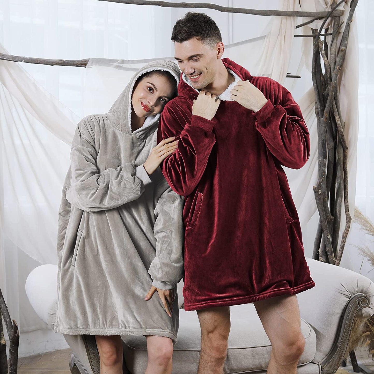 AmyHomie Blanket Sweatshirt,Oversized Sherpa Hooded Sweatshirt Blanket,Fleecehug Hoodie Wearable Blanket with Pocket for Adults & Kids & Teens