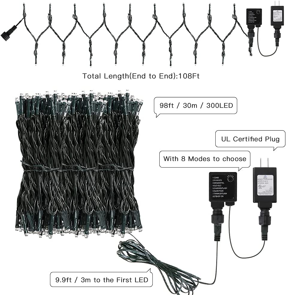 AmyHomie Blue Christmas Lights, 108Ft 300LED Halloween Lights Outdoor Waterproof, End-to-End Indoor Fairy Decorative Lights for Wedding, Party, Halloween Christmas Decor
