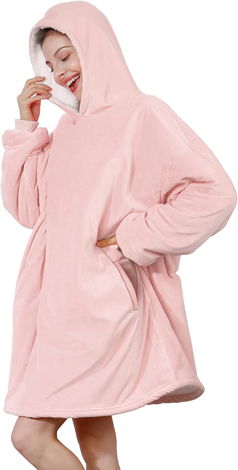 AmyHomie Blanket Sweatshirt,Oversized Sherpa Hooded Sweatshirt Blanket,Fleecehug Hoodie Wearable Blanket with Pocket for Adults & Kids & Teens