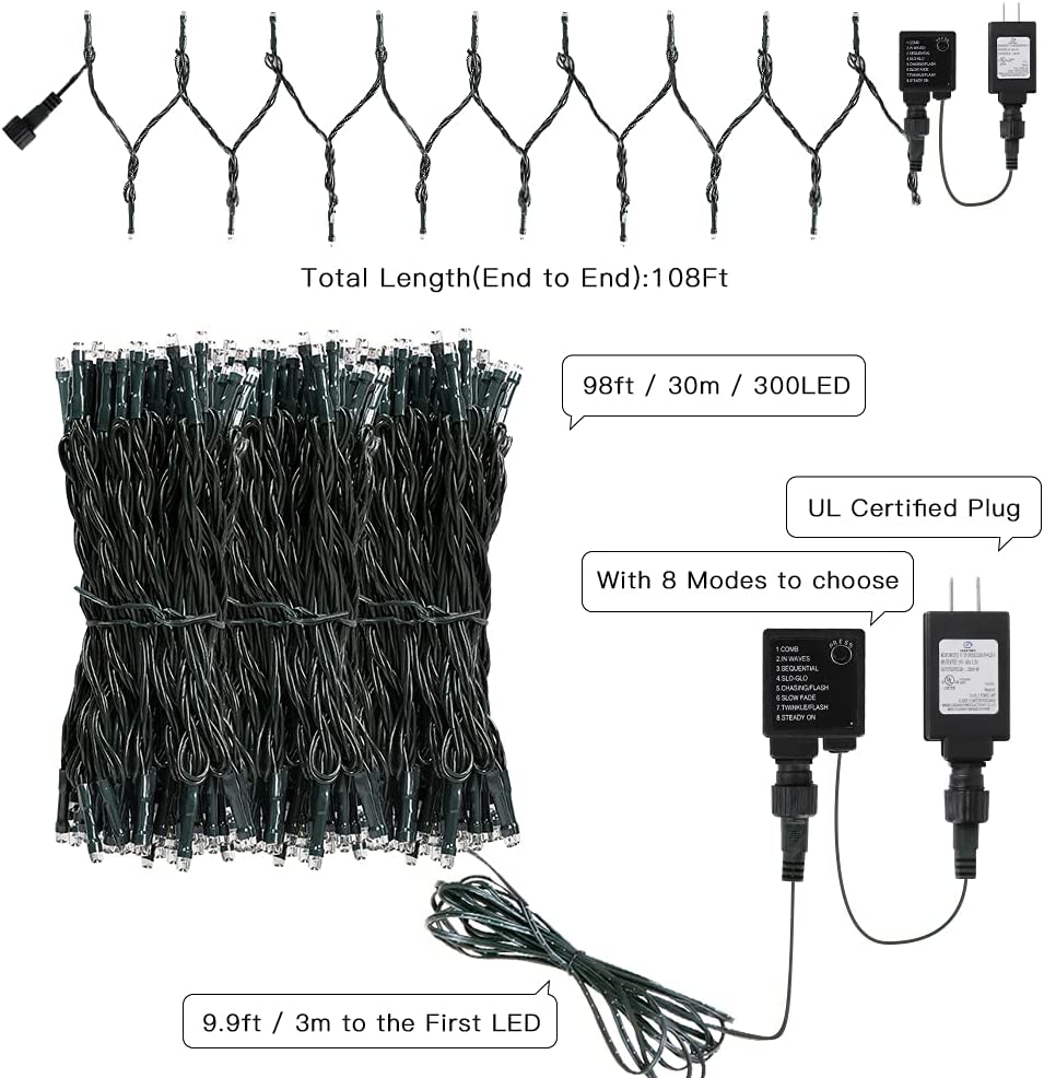 AmyHomie Blue Christmas Lights, 108Ft 300LED Halloween Lights Outdoor Waterproof, End-to-End Indoor Fairy Decorative Lights for Wedding, Party, Halloween Christmas Decor