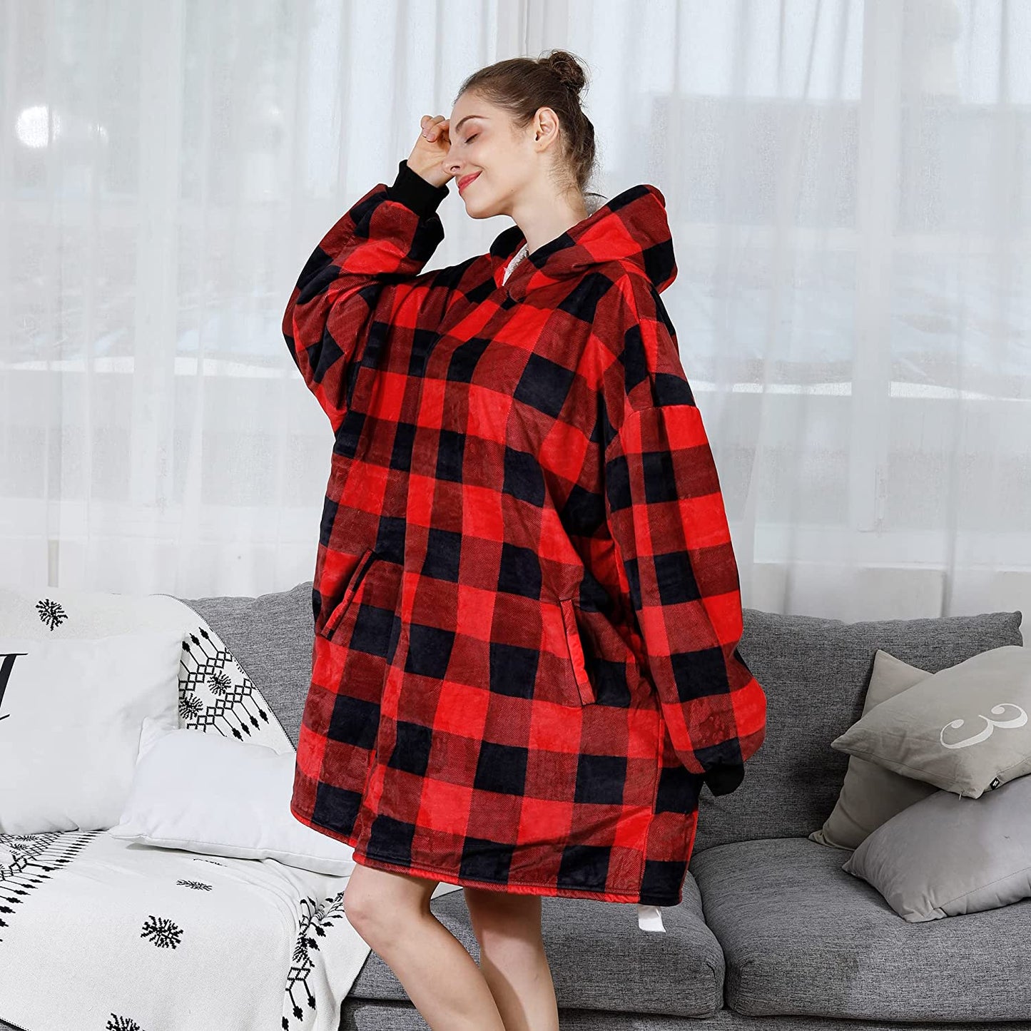 AmyHomie Blanket Sweatshirt,Oversized Sherpa Hooded Sweatshirt Blanket,Fleecehug Hoodie Wearable Blanket with Pocket for Adults & Kids & Teens