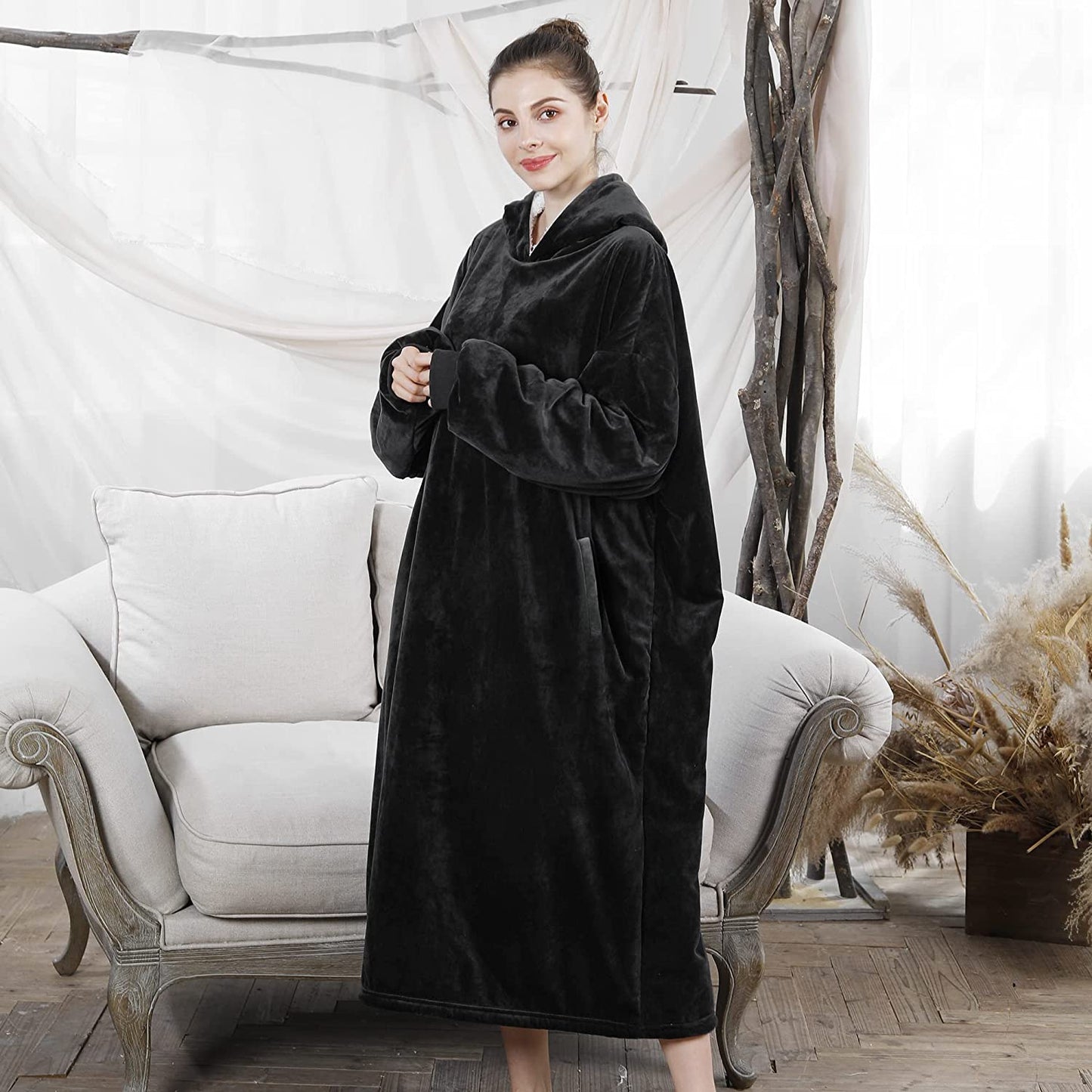 AmyHomie Blanket Sweatshirt,Oversized Sherpa Hooded Sweatshirt Blanket,Fleecehug Hoodie Wearable Blanket with Pocket for Adults & Kids & Teens