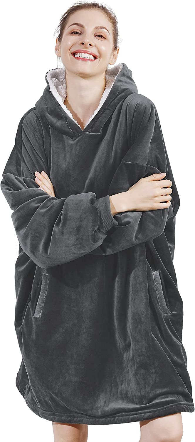 AmyHomie Blanket Sweatshirt,Oversized Sherpa Hooded Sweatshirt Blanket,Fleecehug Hoodie Wearable Blanket with Pocket for Adults & Kids & Teens