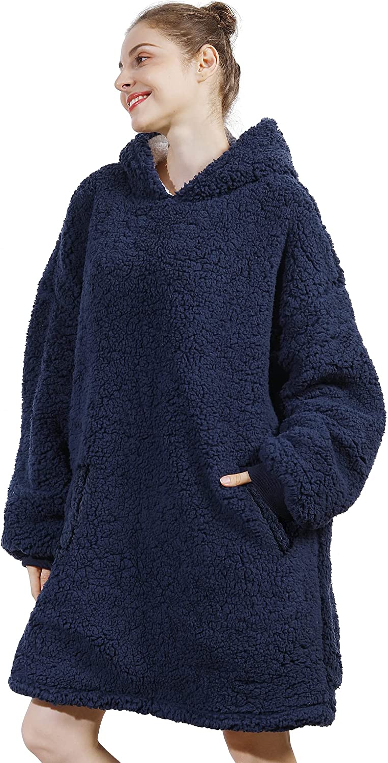 AmyHomie Blanket Sweatshirt,Oversized Sherpa Hooded Sweatshirt Blanket,Fleecehug Hoodie Wearable Blanket with Pocket for Adults & Kids & Teens