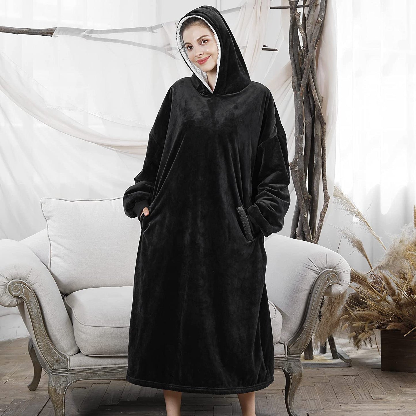 AmyHomie Blanket Sweatshirt,Oversized Sherpa Hooded Sweatshirt Blanket,Fleecehug Hoodie Wearable Blanket with Pocket for Adults & Kids & Teens