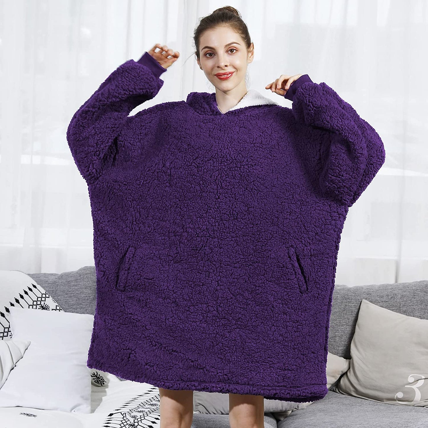 AmyHomie Blanket Sweatshirt,Oversized Sherpa Hooded Sweatshirt Blanket,Fleecehug Hoodie Wearable Blanket with Pocket for Adults & Kids & Teens