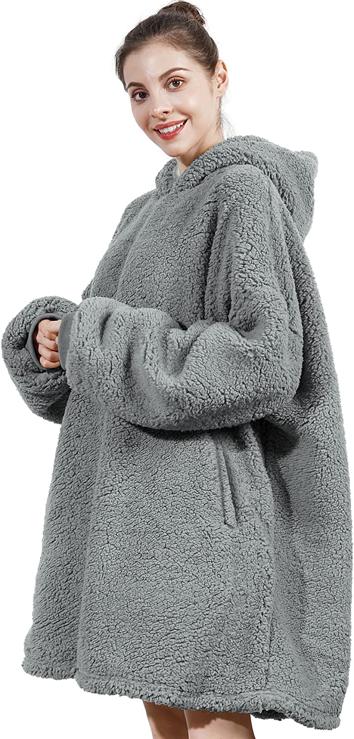 AmyHomie Blanket Sweatshirt,Oversized Sherpa Hooded Sweatshirt Blanket,Fleecehug Hoodie Wearable Blanket with Pocket for Adults & Kids & Teens