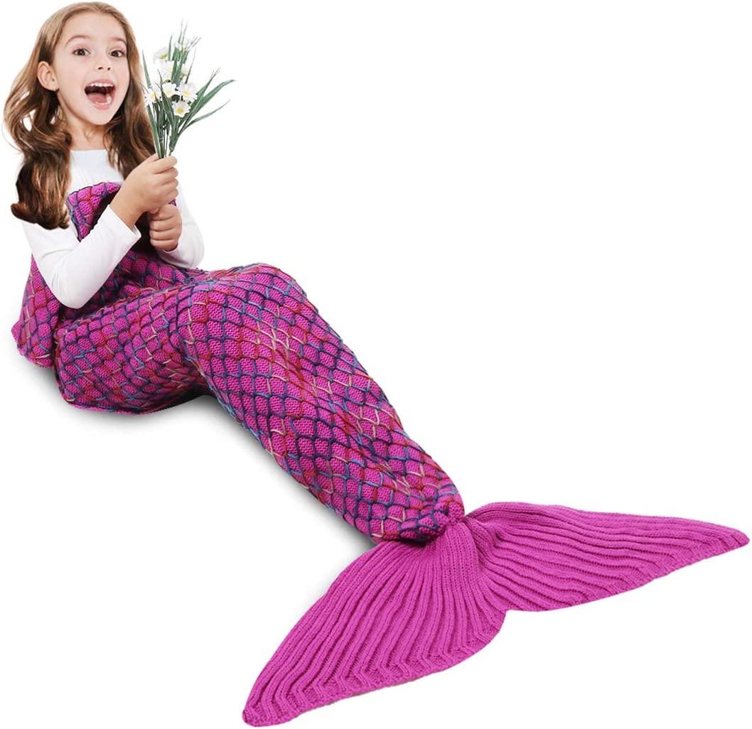 AmyHomie Mermaid Tail Blanket, Soft Crochet Sleeping Blanket for Kids Adults, Mermaid Gift for Girls