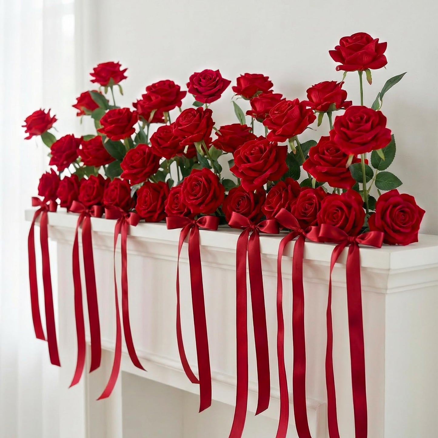 AmyHomie Red Roses Artificial Flowers, Realistic Fake Velvet Rose Bulk with Bendable Stems for DIY Wedding Bouquets, Centerpieces, Home, Party, Valentine’s & Mother’s Day Decor