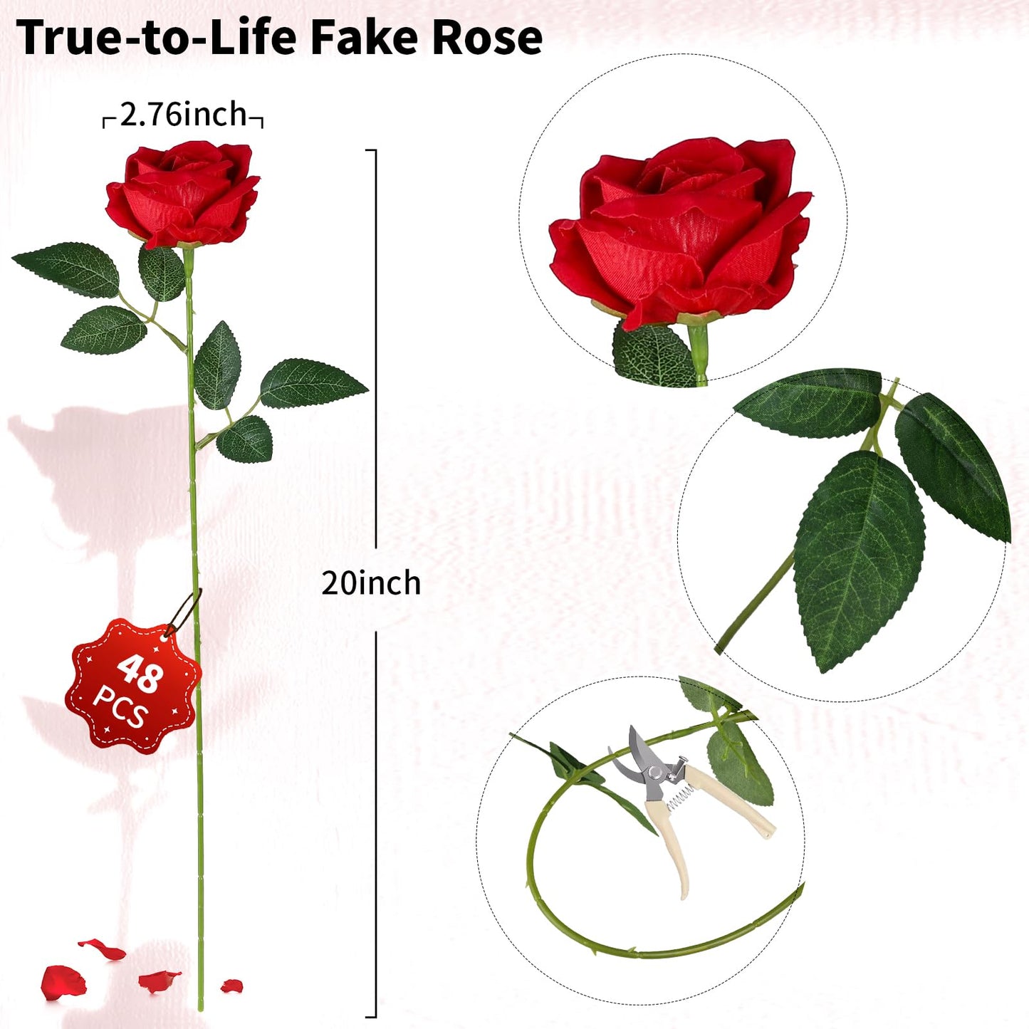 AmyHomie Red Roses Artificial Flowers, Realistic Fake Velvet Rose Bulk with Bendable Stems for DIY Wedding Bouquets, Centerpieces, Home, Party, Valentine’s & Mother’s Day Decor