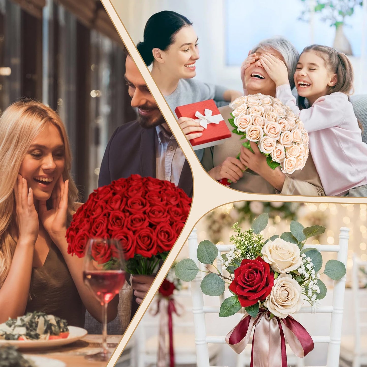 AmyHomie Red Roses Artificial Flowers, Realistic Fake Velvet Rose Bulk with Bendable Stems for DIY Wedding Bouquets, Centerpieces, Home, Party, Valentine’s & Mother’s Day Decor