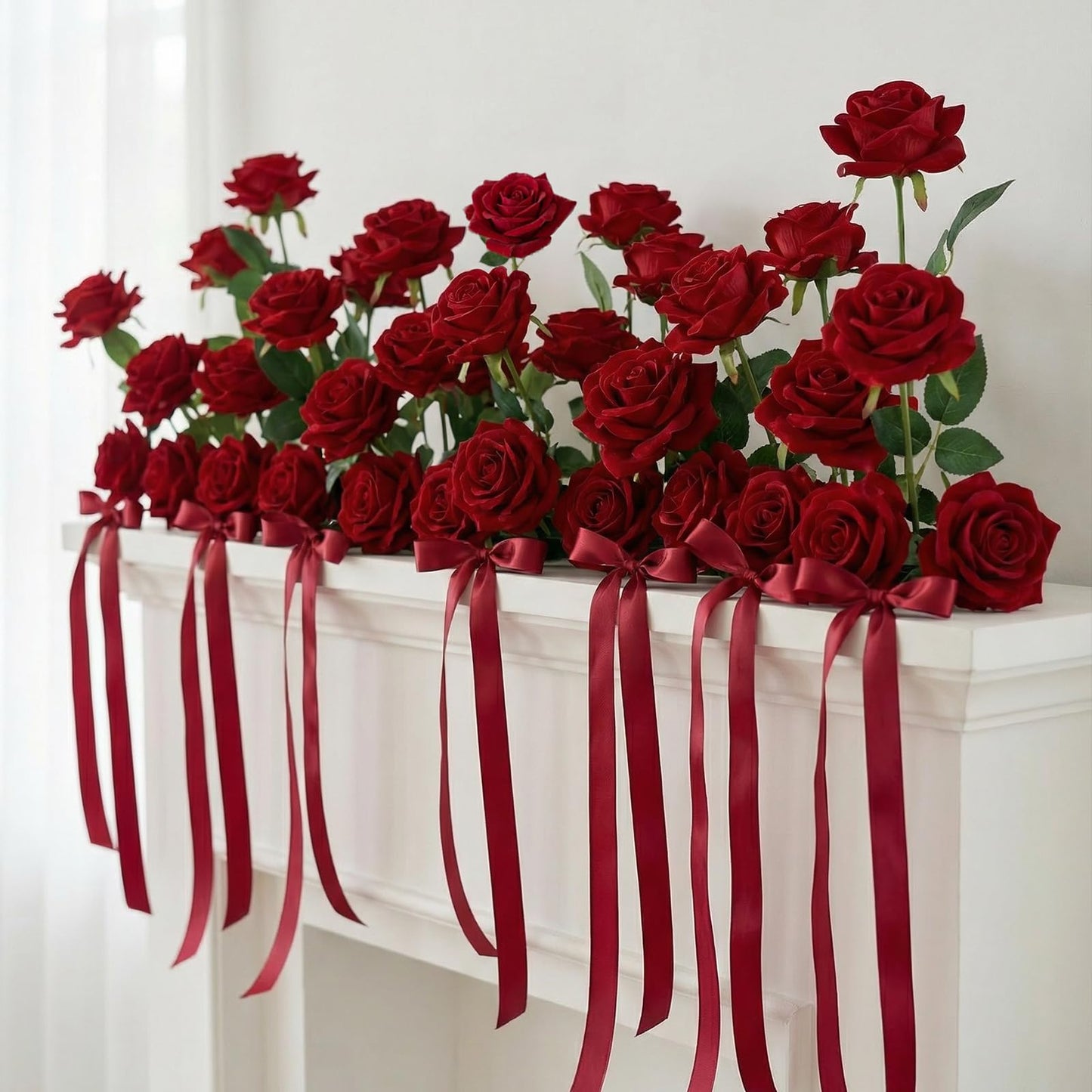 AmyHomie Red Roses Artificial Flowers, Realistic Fake Velvet Rose Bulk with Bendable Stems for DIY Wedding Bouquets, Centerpieces, Home, Party, Valentine’s & Mother’s Day Decor