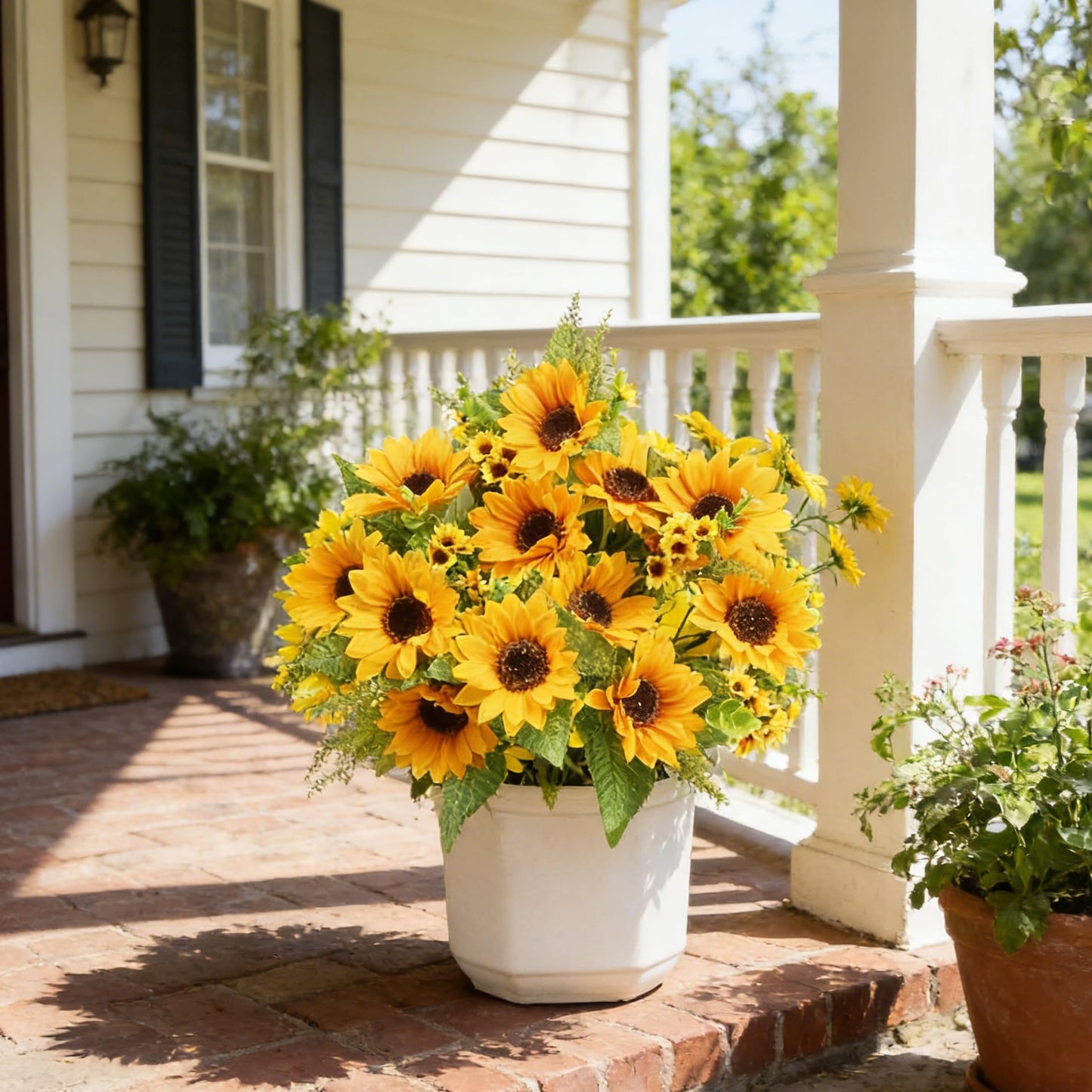 AmyHomie Artificial Sunflowers for Outdoors - 2 Bunches Fake Sunflower Bouquets with 14 Large Blooms, UV Resistant Silk Flowers for Home Wedding Fall Decor, Garden Party Centerpieces, 17.7 Inches