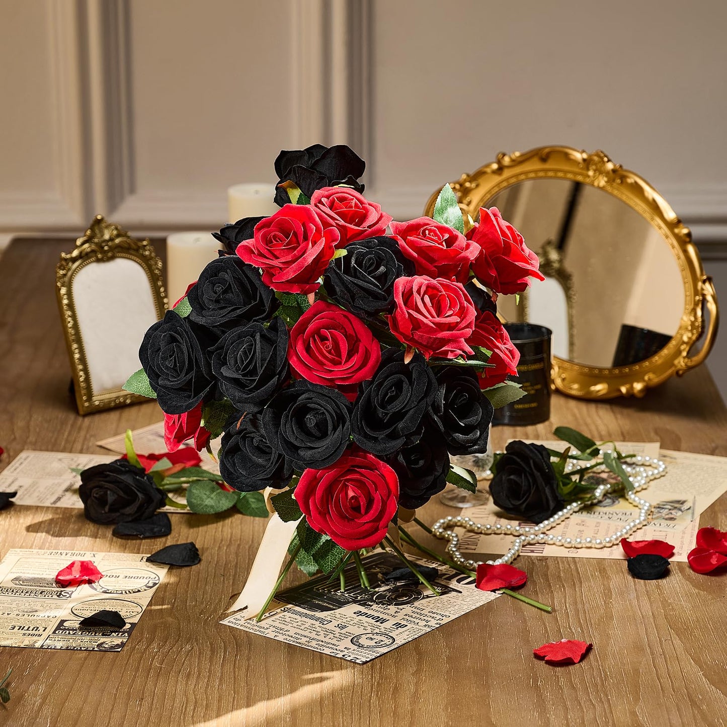 AmyHomie Red Roses Artificial Flowers, Realistic Fake Velvet Rose Bulk with Bendable Stems for DIY Wedding Bouquets, Centerpieces, Home, Party, Valentine’s & Mother’s Day Decor