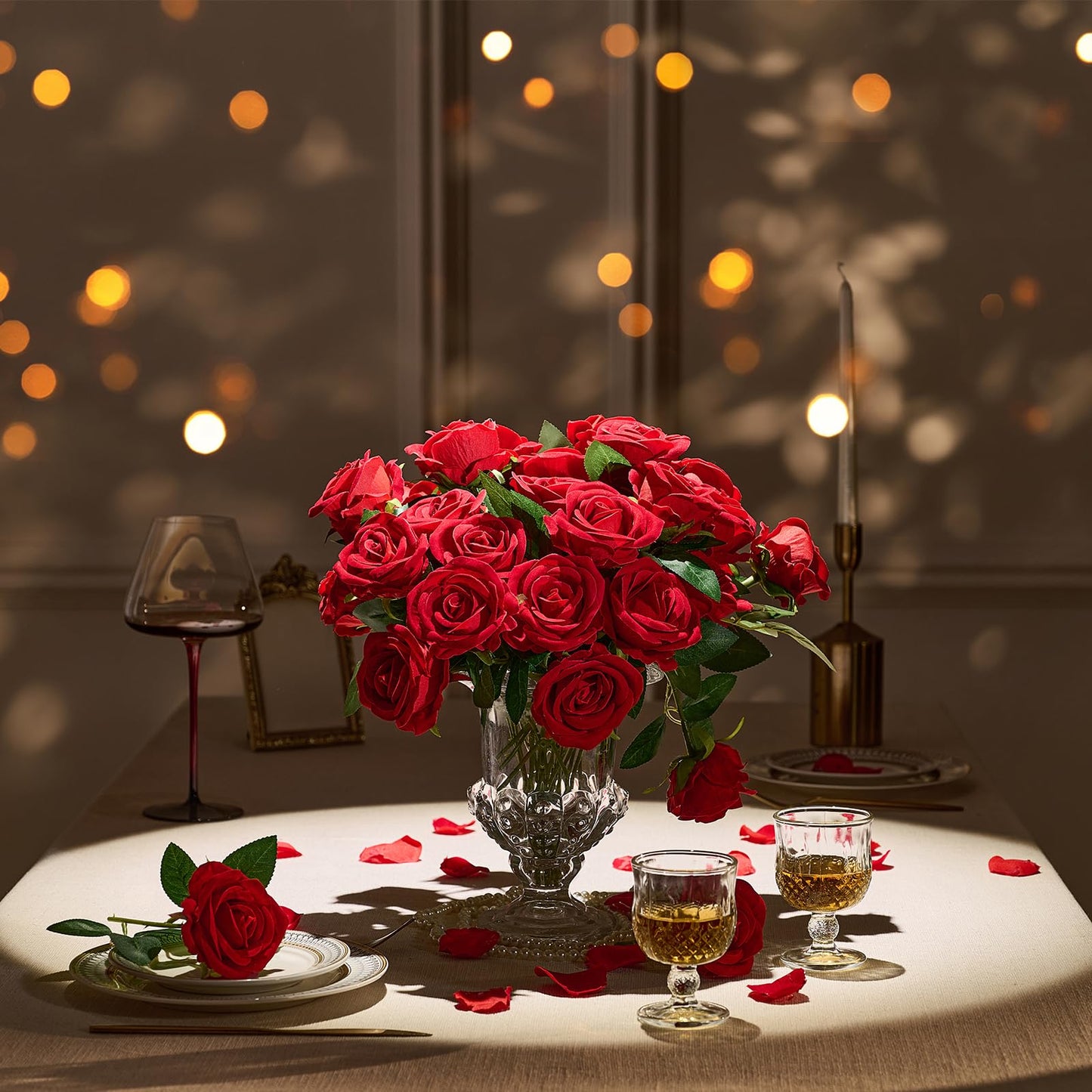 AmyHomie Red Roses Artificial Flowers, Realistic Fake Velvet Rose Bulk with Bendable Stems for DIY Wedding Bouquets, Centerpieces, Home, Party, Valentine’s & Mother’s Day Decor