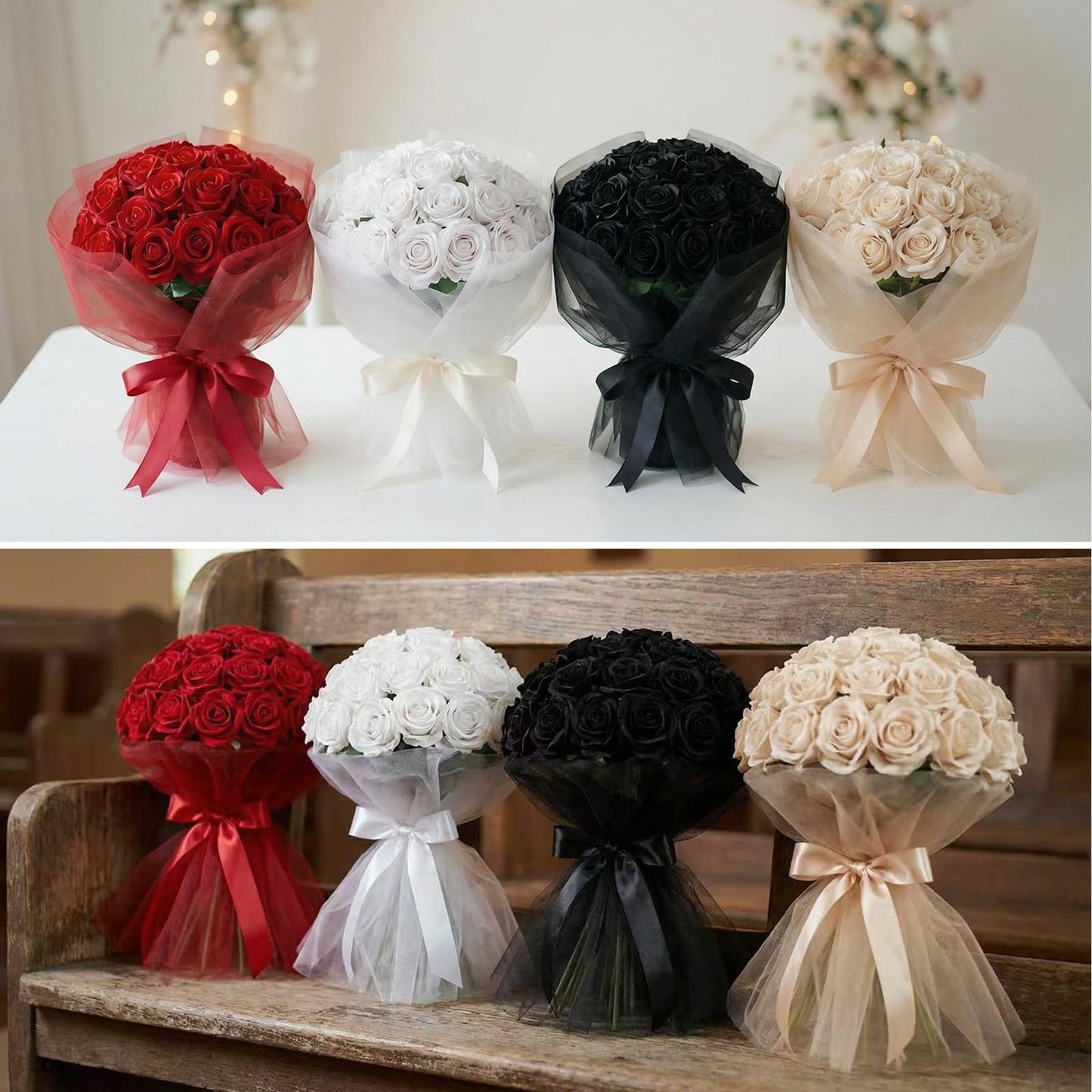 AmyHomie Red Roses Artificial Flowers, Realistic Fake Velvet Rose Bulk with Bendable Stems for DIY Wedding Bouquets, Centerpieces, Home, Party, Valentine’s & Mother’s Day Decor