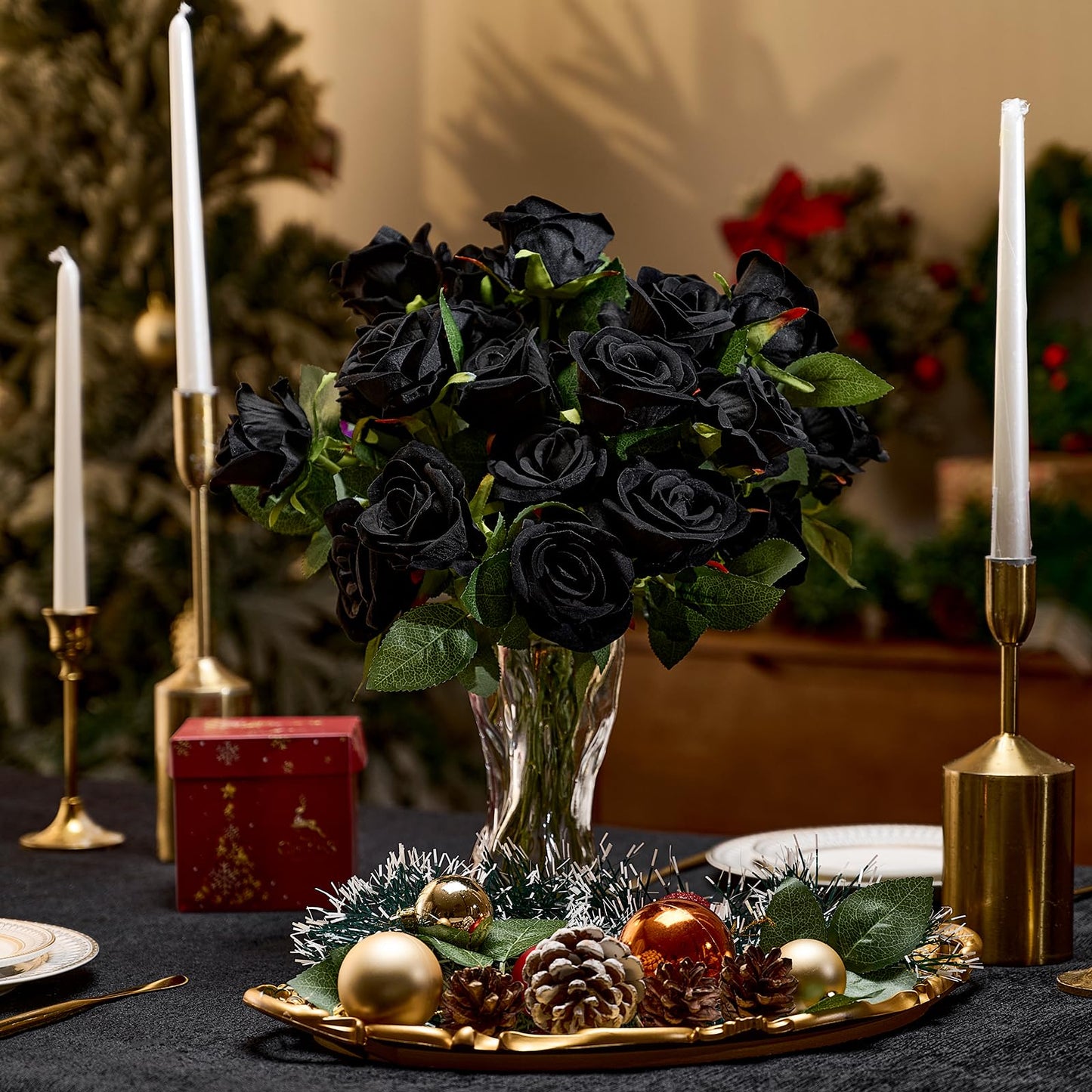 AmyHomie Red Roses Artificial Flowers, Realistic Fake Velvet Rose Bulk with Bendable Stems for DIY Wedding Bouquets, Centerpieces, Home, Party, Valentine’s & Mother’s Day Decor